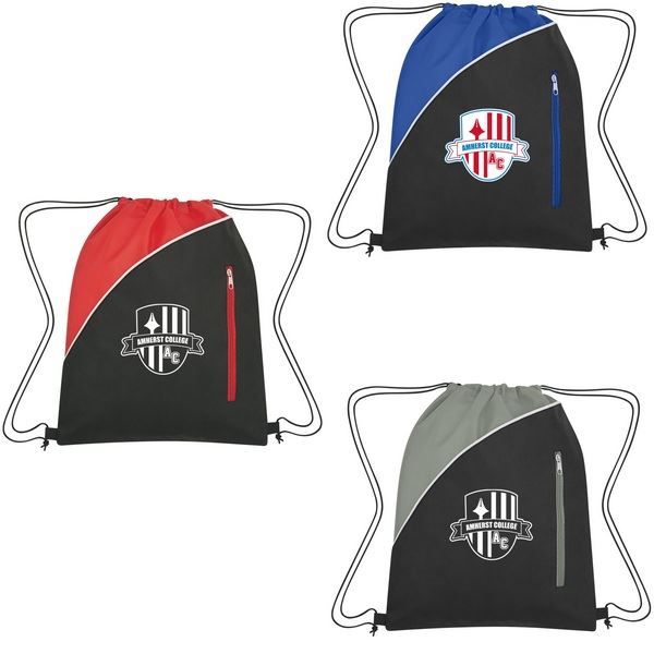 JH3364 Non-Woven Drawstring Pack With Front Zipper And Custom Imprint